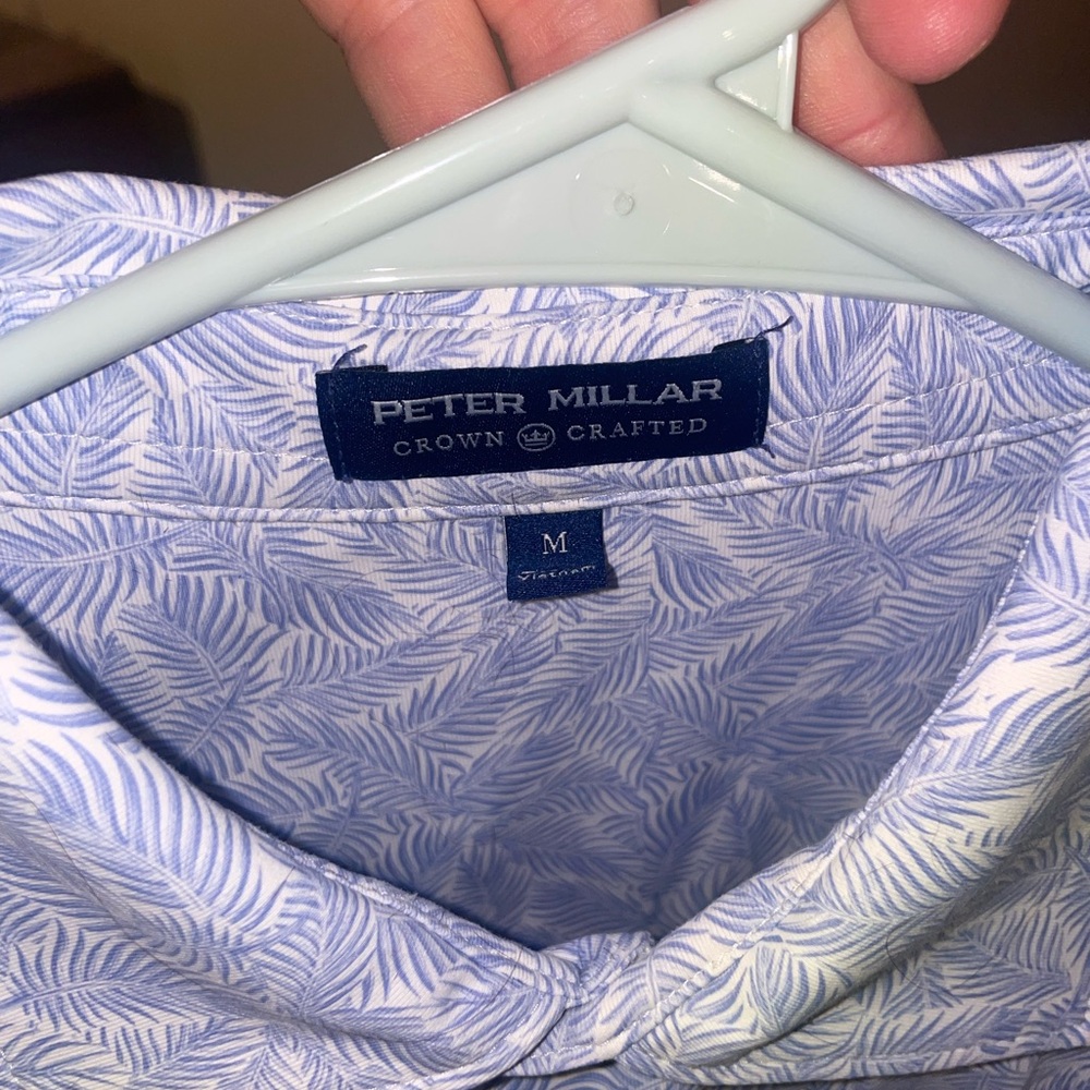 Peter Millar Light Blue Leaf Print Polo - Picture 3 of 4